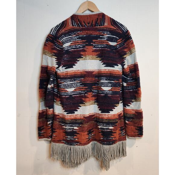 Lucky Brand Fringed M Womens Cardigan Sweater Multicolor Aztec Cotton Poly - Picture 2 of 7